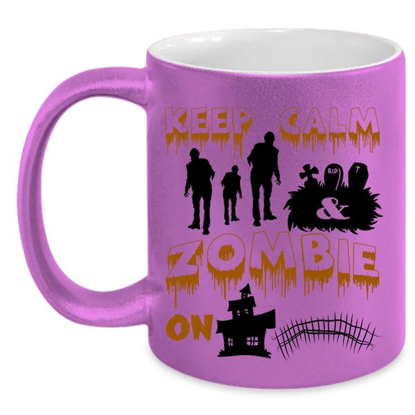 Scary Halloween Coffee Mug, Keep Calm And Zombie On Accent Mug