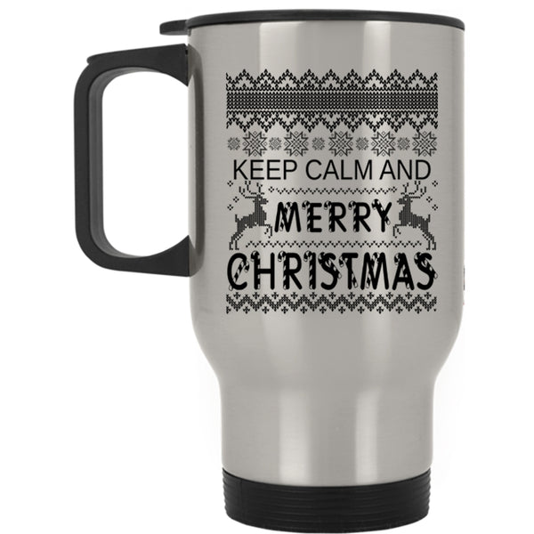 Cute Christmas Travel Mug, Keep Calm And Merry Christmas Mug