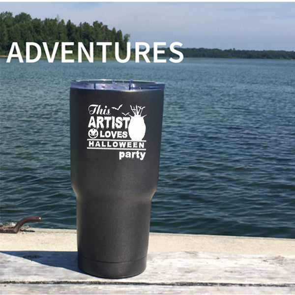 This Artist Loves Halloween Party Tumbler 30 oz Stainless Steel, Cool Owl Travel Mug