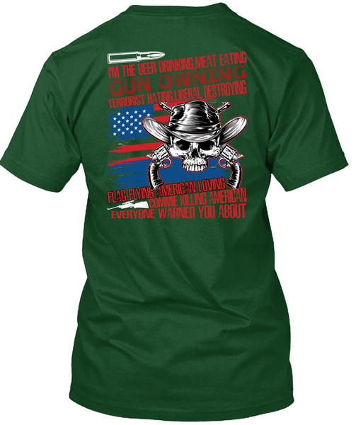 Meat Eating Gun Owning T Shirt, Flag Flying T Shirt