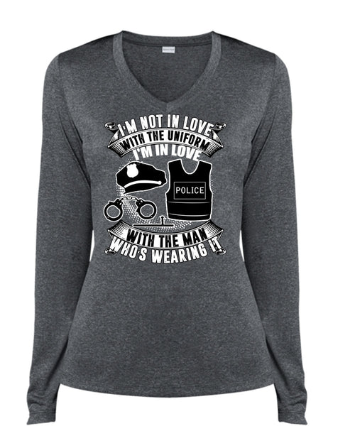 I'm In Love Police With The Man T Shirt, I'm Not In Love T Shirt, Cool Shirt (Ladies LS Heather V-Neck)
