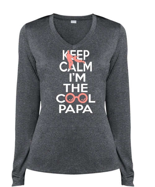 Keep Calm I'm The Cool Papa T Shirt, Father's Day T Shirt (Ladies LS Heather V-Neck)