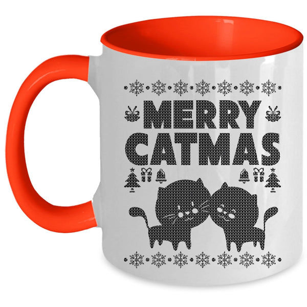 Cute Gift For Cat Lovers Coffee Mug, Merry Catmas Accent Mug