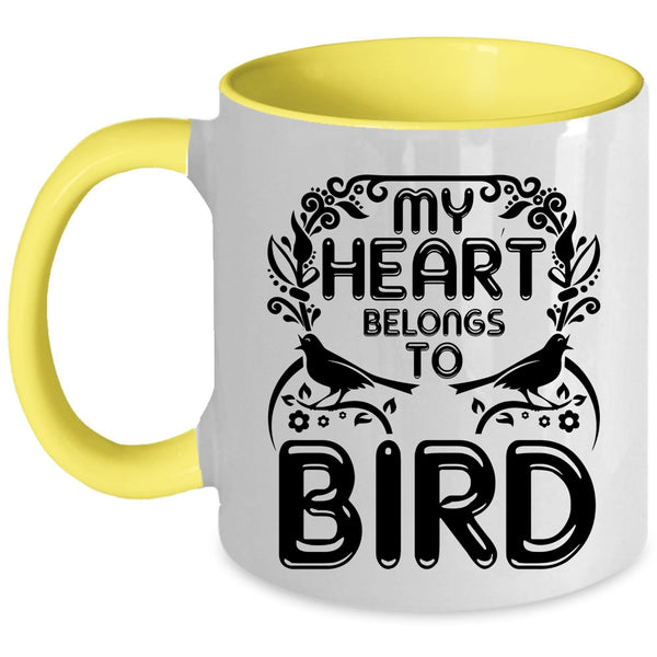 Cute Birds Coffee Mug, My Heart Belongs To Bird Accent Mug