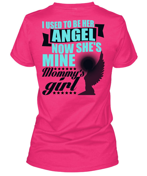 I Used To Be Her Angel T Shirt, Mommy's Girl T Shirt, Cool Shirt (Ladies LS Heather V-Neck)