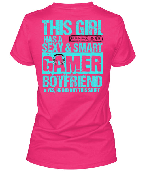 This Girl Has A Smart Gamer Boyfriend T Shirt, Being A Gamer T Shirt, Cool Shirt (Ladies LS Heather V-Neck)
