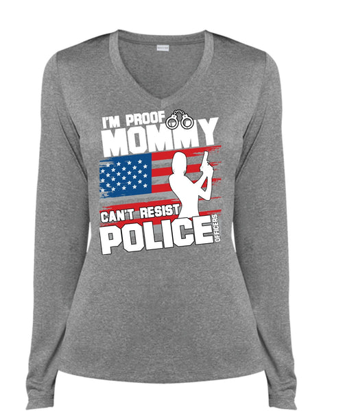 Mommy Can't Resist Police Officers T Shirt, Being A Police T Shirt, Cool Shirt (Ladies LS Heather V-Neck)