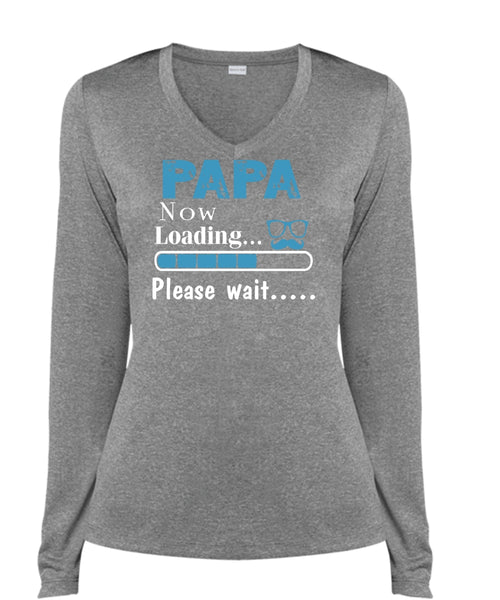 Papa Now Loading T Shirt, Father's Day T Shirt, Being A Papa T Shirt (Ladies LS Heather V-Neck)