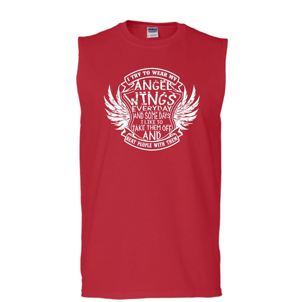 I Try To Wear My Angle Wings T Shirt, Beat People With Them Tank Top (Men's Cotton Sleeveless)