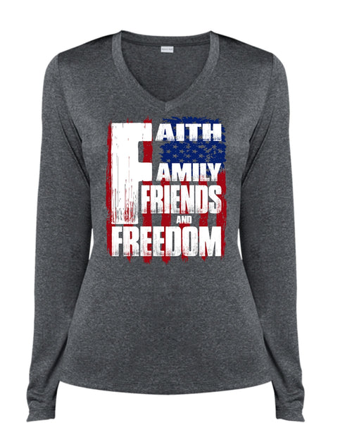 Faith Family Friends And Freedom T Shirt, Being A Veteran T Shirt, Cool Shirt (Ladies LS Heather V-Neck)