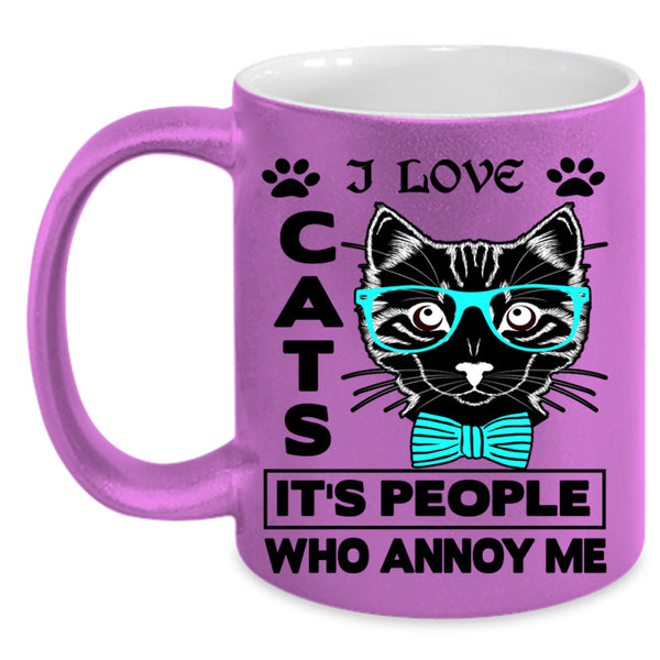 Cute Gift For Cat Lovers Coffee Mug, I Love Cats Accent Mug