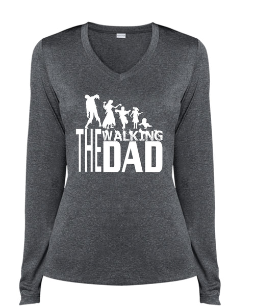 The Walking Dad T Shirt, Being A Papa T Shirt, Father's Day T Shirt (Ladies LS Heather V-Neck)