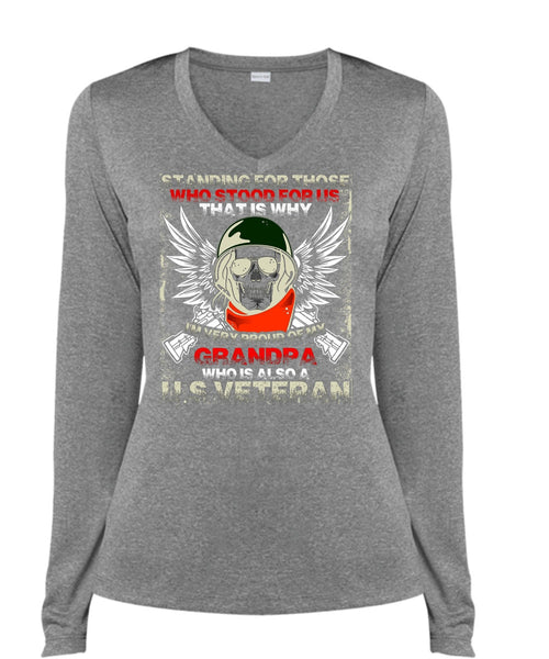Grandpa Who Is Also US Veteran T Shirt, Being A Veteran T Shirt, Cool Shirt (Ladies LS Heather V-Neck)
