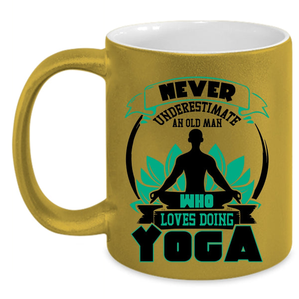Cool Grandpa Coffee Mug, An Old Man Loves Doing Yoga Accent Mug