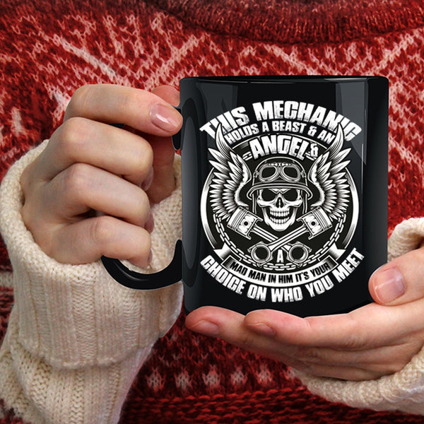 This Mechanic Holds A Beast And An Angel Coffee Mug, Cool Mechanics Coffee Cup