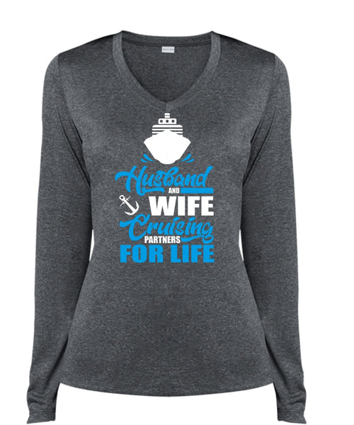 Husband And Wife Cruising T Shirt, Partners For Life T Shirt, Cool Shirt (Ladies LS Heather V-Neck)