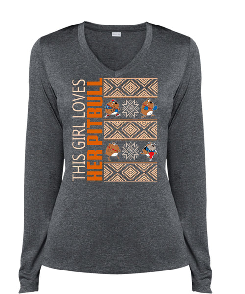 This Girl Loves Her Pit Bull T Shirt, This Girl Loves Christmas T Shirt, Cool Shirt (Ladies LS Heather V-Neck)