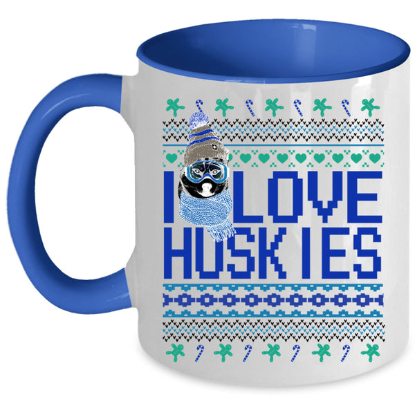Cute Husky Lovers Coffee Mug, I Love Huskies Accent Mug