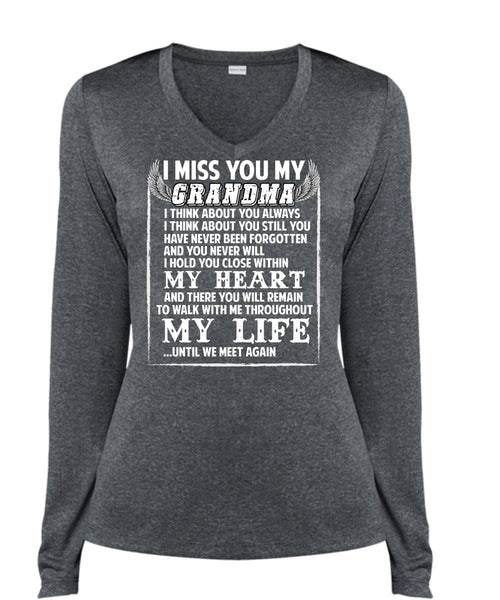 I Miss You My Grandma T Shirt, My Life T Shirt, Cool Shirt (Ladies LS Heather V-Neck)