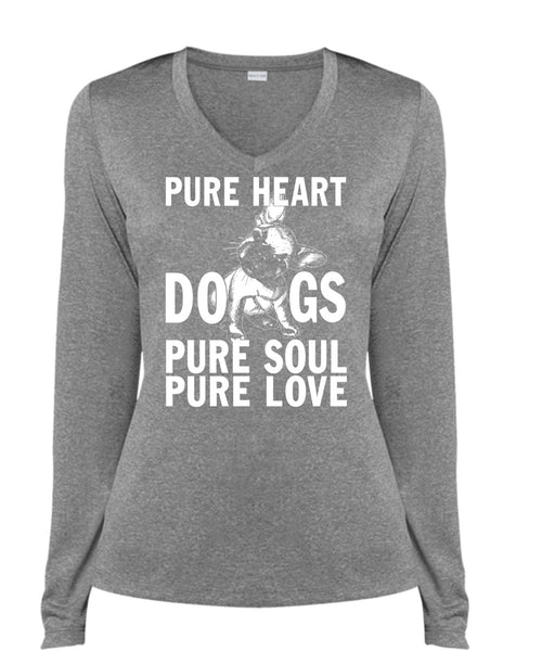 Pure Heart Dogs Pure Soul Pure Love T Shirt, My Favorite T Shirt, Cool Shirt (Ladies LS Heather V-Neck)