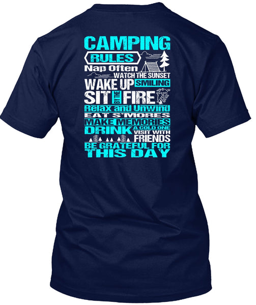 Camping Rules Nap Often T Shirt, Wake Up Smiling T Shirt