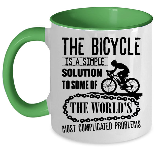 Outdoor Coffee Mug, The Bicycle Is A simple Solution Accent Mug
