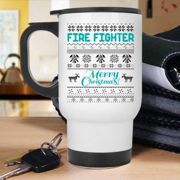 Merry Christmas Travel Mug, Fire Fighter Mug