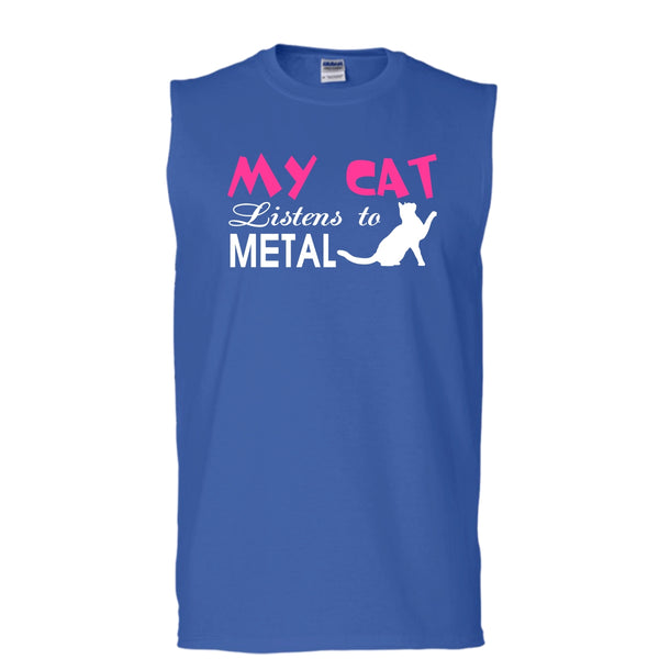 My Cat Listens To Metal Shirt, Cool Cat Shirt (Men's Cotton Sleeveless)