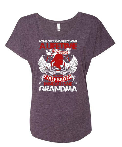 Meet Their Favorite Firefighter T Shirt, Calls Me Grandma T Shirt, Cool Shirt (Ladies' Triblend Dolman Sleeve)