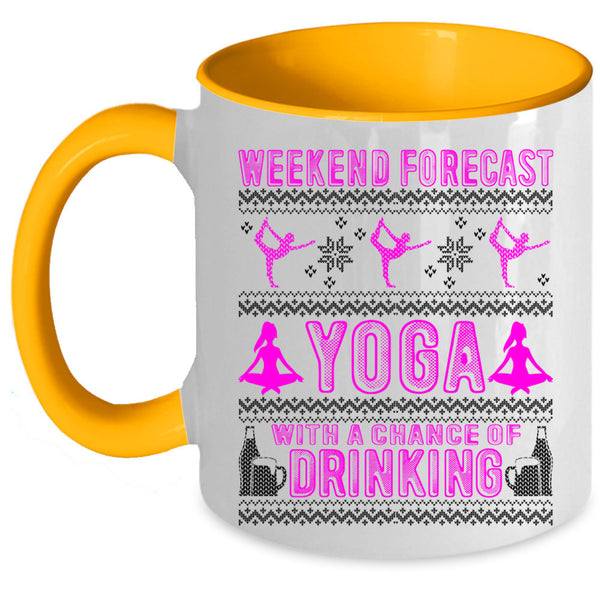 Cute Christmas Coffee Mug, Weekend Forecast Yoga Accent Mug