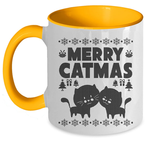 Cute Gift For Cat Lovers Coffee Mug, Merry Catmas Accent Mug