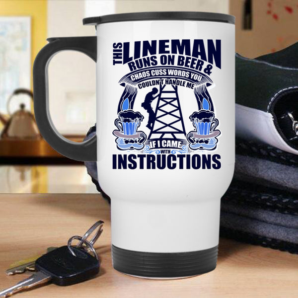 Awesome Linemans Travel Mug, This Lineman Runs On Beer Mug