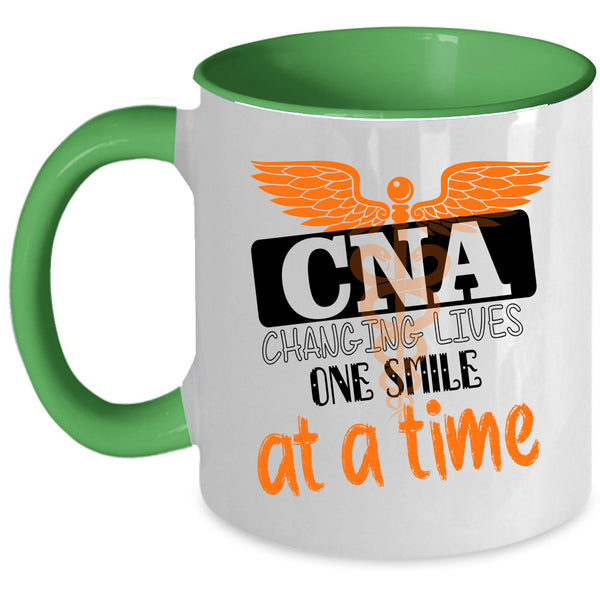 Cool Nurses Coffee Mug, CNA Changing Lives One Smile At A Time Accent Mug