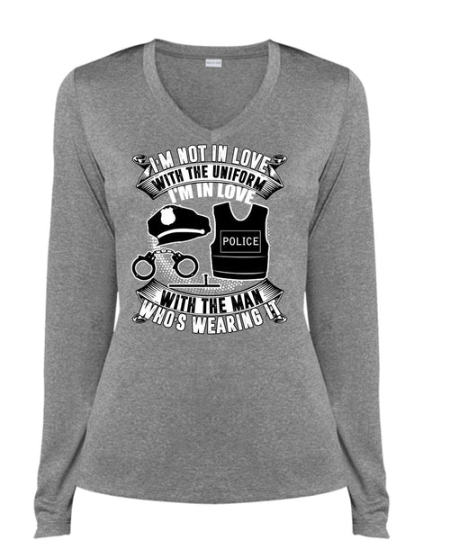 I'm In Love Police With The Man T Shirt, I'm Not In Love T Shirt, Cool Shirt (Ladies LS Heather V-Neck)