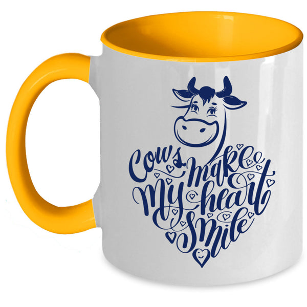 I Love Cows Coffee Mug, Cows Make My Heart Smile Accent Mug