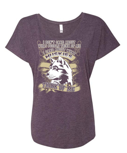 I Care About What Huskies T Shirt, My Pets T Shirt, Cool Shirt (Ladies' Triblend Dolman Sleeve)