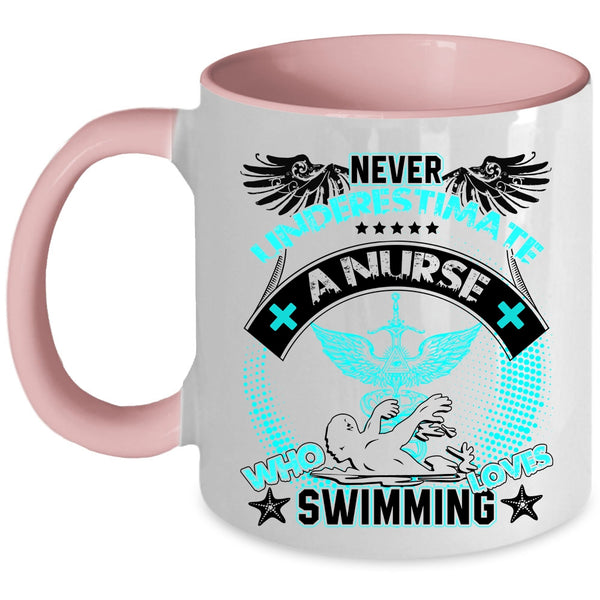 Funny Gift For Nurses Coffee Mug, A Nurse Loves Swimming Accent Mug