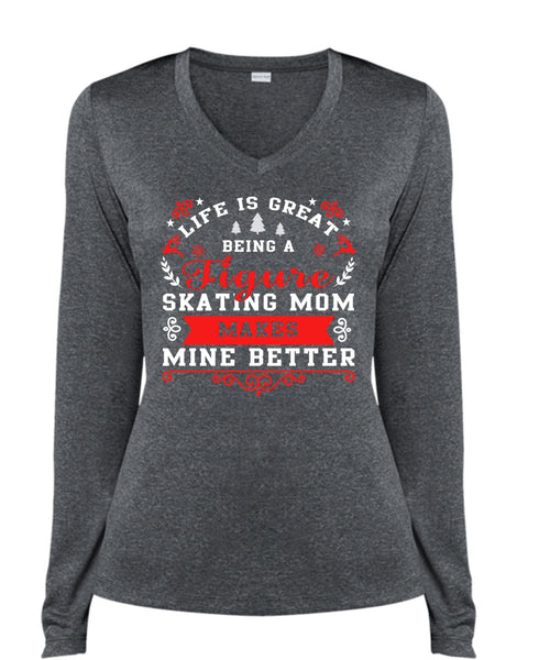 Being A Figure Skating Mom T Shirt, Calls Me A Mom T Shirt, Cool Shirt (Ladies LS Heather V-Neck)