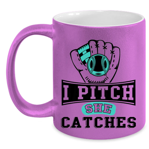 Awesome Softball Player Coffee Mug, I Pitch She Catches Accent Mug