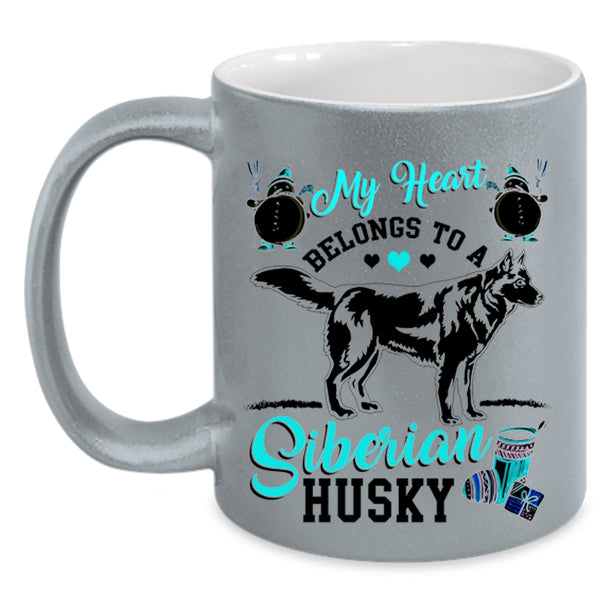 Funny Husky Coffee Mug, My Heart Belongs To A Siberian Husky Accent Mug