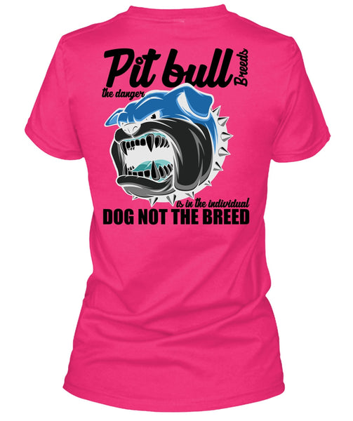 Pit Bull Breeds The Danger T Shirt, Dog Not The Breed T Shirt, Cool Shirt (Ladies LS Heather V-Neck)