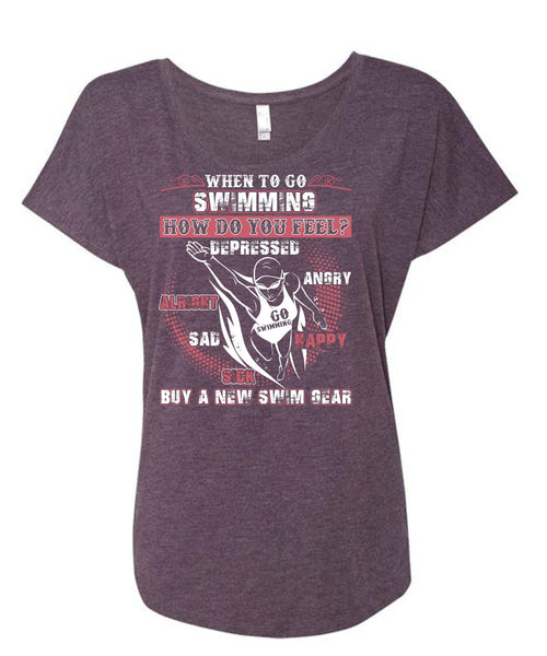 When To Go Swimming T Shirt, New Swim Gear T Shirt, Cool Shirt (Ladies' Triblend Dolman Sleeve)