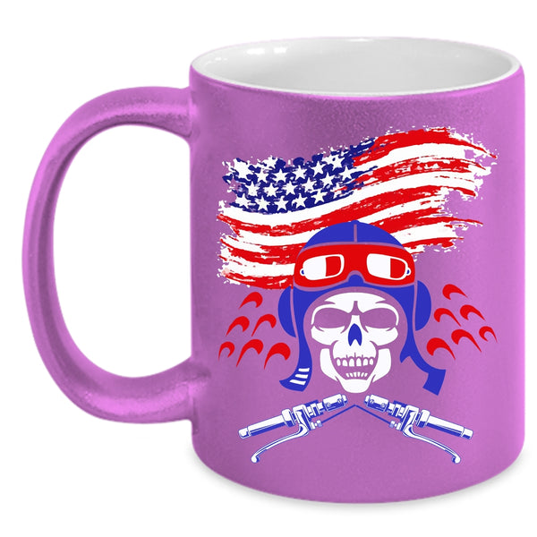 Cool Biker Coffee Mug, American Flag Coffee Cup