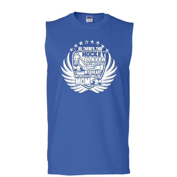 There's This Hockey Player T Shirt, He Calls Me Mom Tank Top (Men's Cotton Sleeveless)