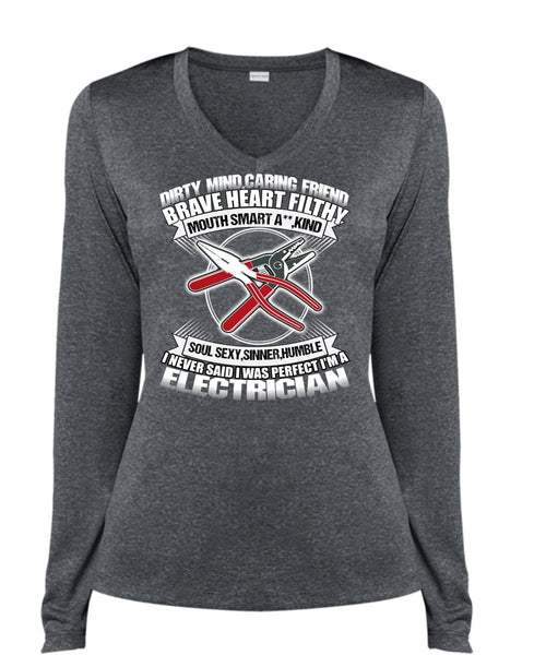 I'm An Electrician T Shirt, I Love Electrician T Shirt, Cool Shirt (Ladies LS Heather V-Neck)