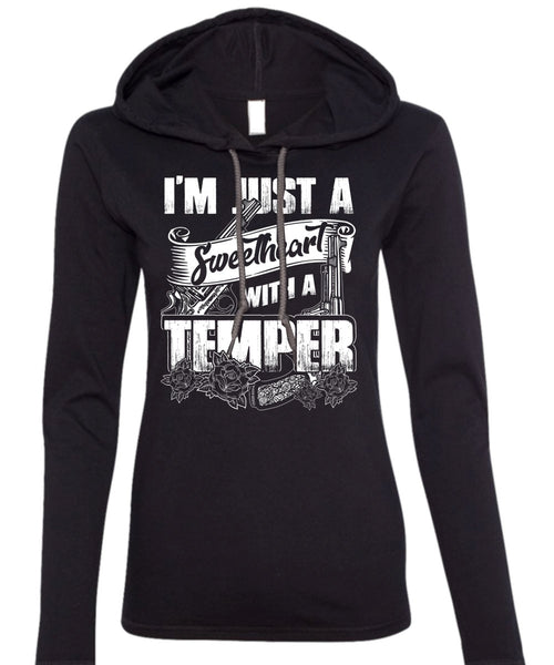 Sweetheart With A Temper T Shirt, Being A Hunter T Shirt (Anvil Ladies Ringspun Hooded)