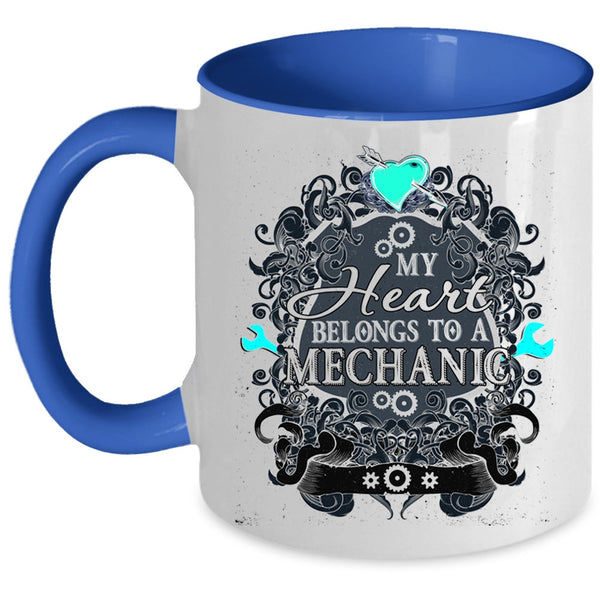 Cute Mechanic Coffee Mug, My Heart Belongs To A Mechanic Accent Mug