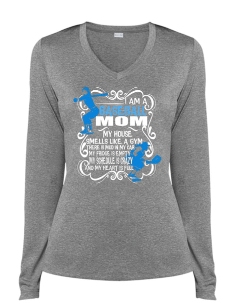 I Am A Baseball Mom T Shirt, Being A Baseball Player T Shirt, Cool Shirt (Ladies LS Heather V-Neck)