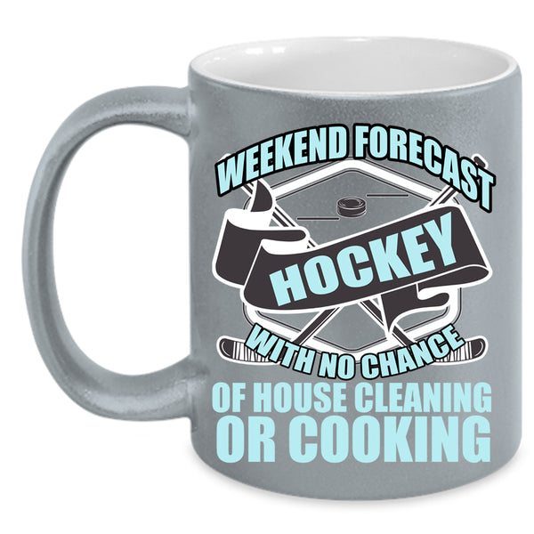 Weekend Forecast Hockey Coffee Mug, Cool Sporty Coffee Cup