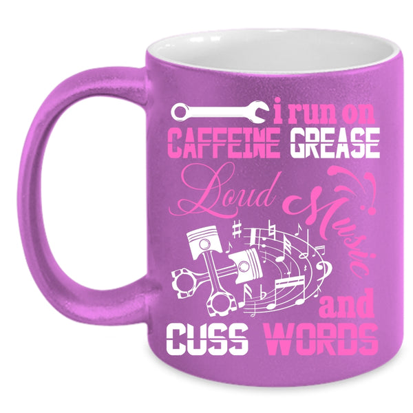 I Run On Caffeine Grease Loud Music Coffee Mug, Cute Musician Coffee Cup